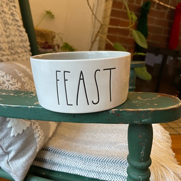Rae Dunn White Ceramic Bowl with 'FEAST' Text dog bowl - Picture 2 of 6